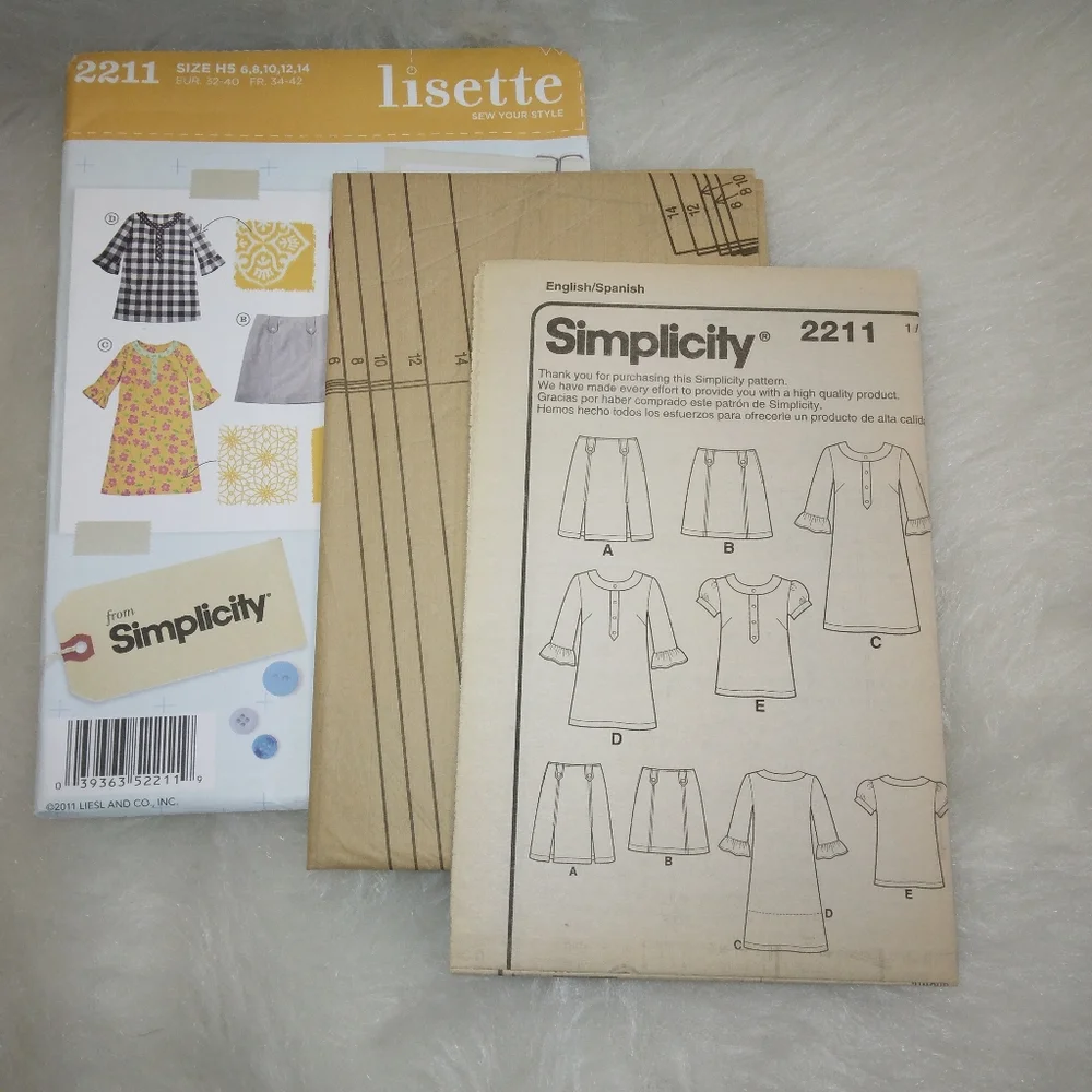 SIMPLICITY 2211 Sz 6-14 Lisette Sew Your Style Market Dress Tunic Skirt Blouse